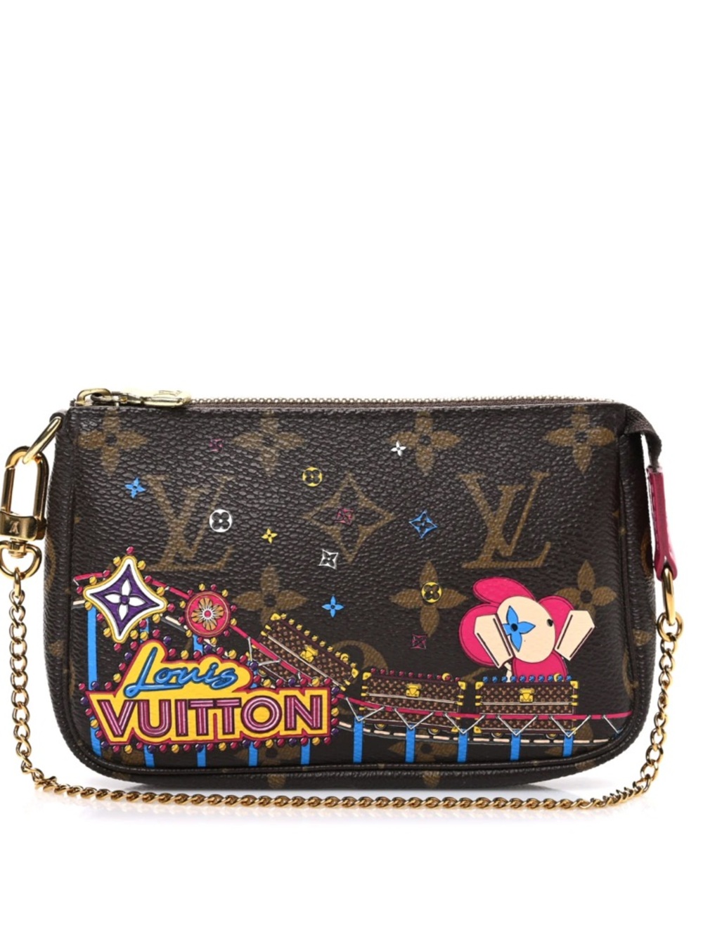 Louis Vuitton Monogram Canvas Mini Pochette with Pink & Gold Accents